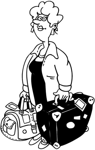 Lady with luggage vinyl sticker. Customize on line. Vacations Trips Attractions 051-0251